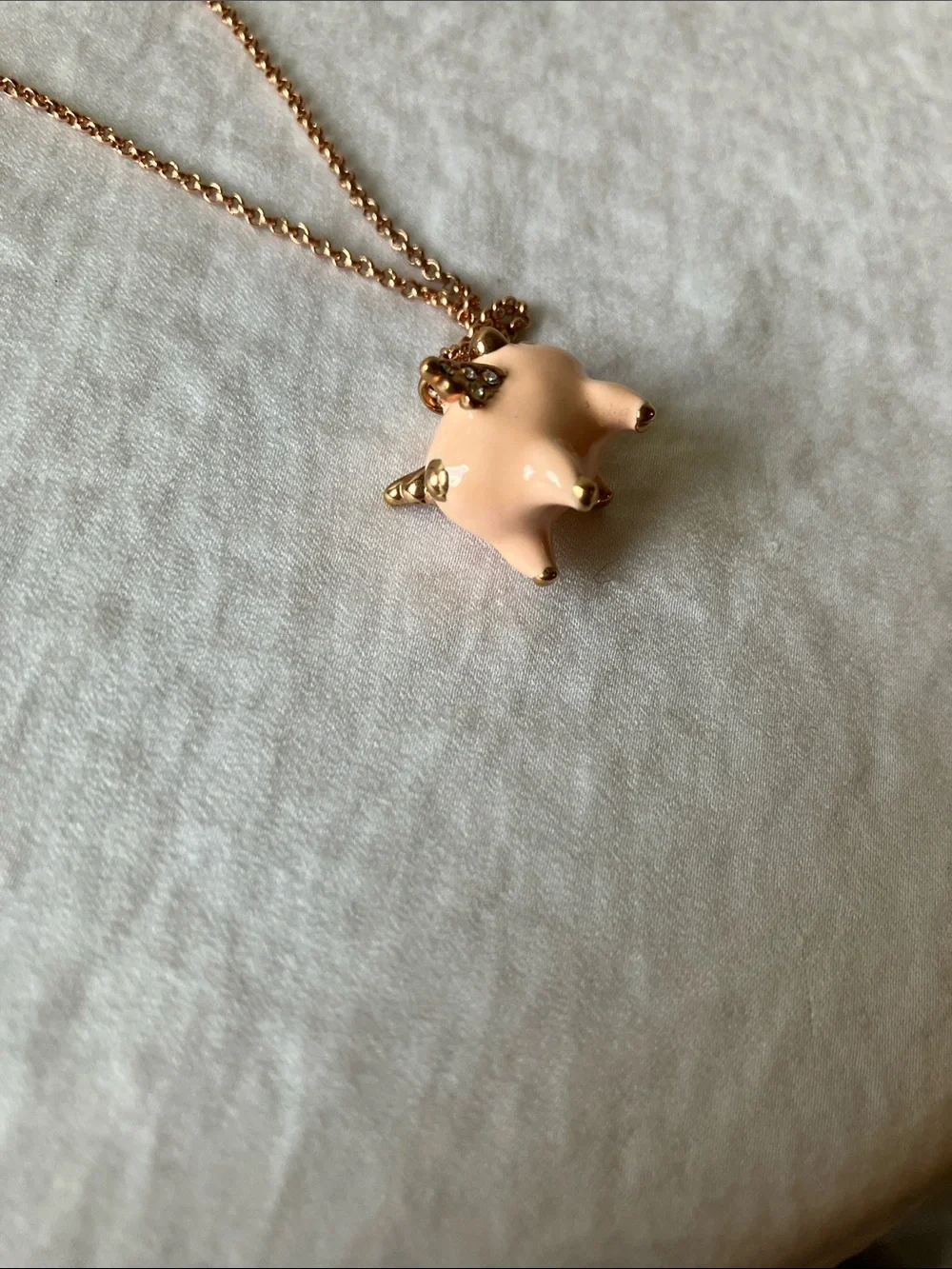 Kate Spade: Rose Gold Tone Pig “When Pigs Fly”Pendant Necklace- Dust Bag